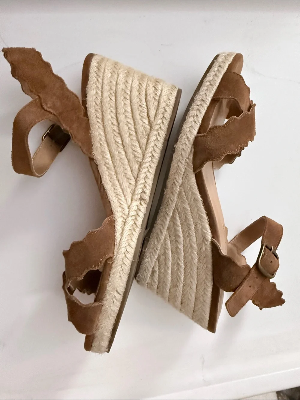 Lucky Brand Brown Suede Scalloped Wedge Sandals